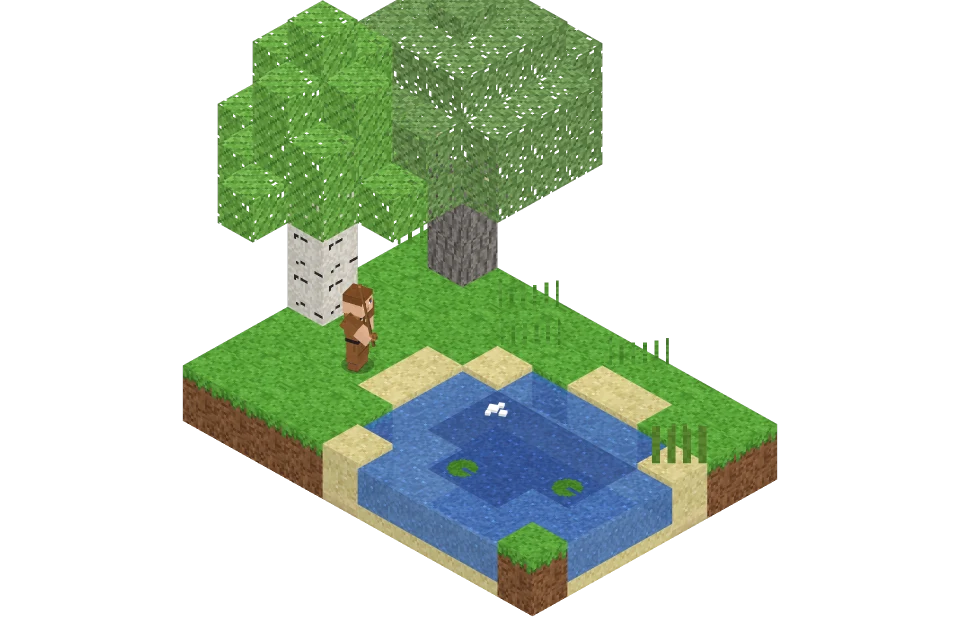 A Wanderer fishing at a pond with lily pads